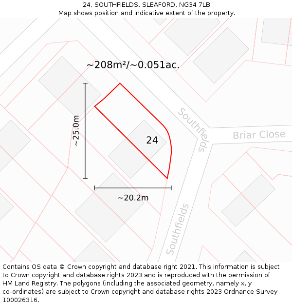 24, SOUTHFIELDS, SLEAFORD, NG34 7LB: Plot and title map