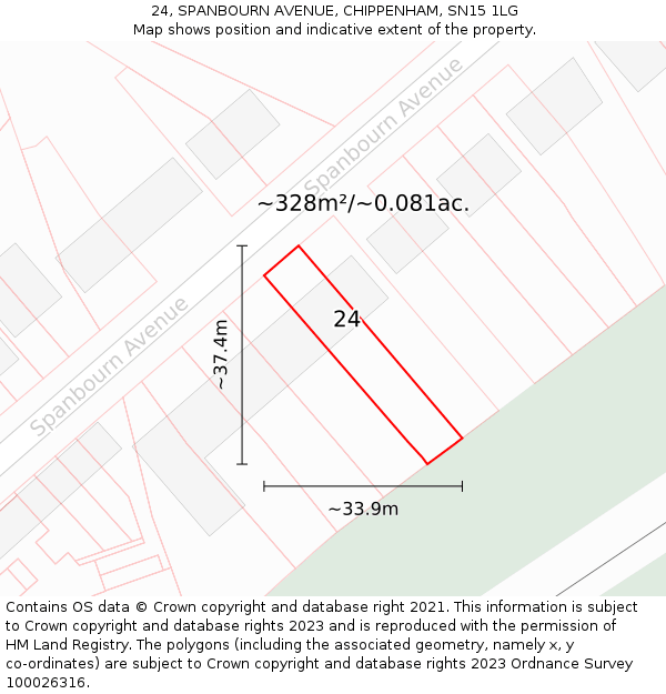 24, SPANBOURN AVENUE, CHIPPENHAM, SN15 1LG: Plot and title map