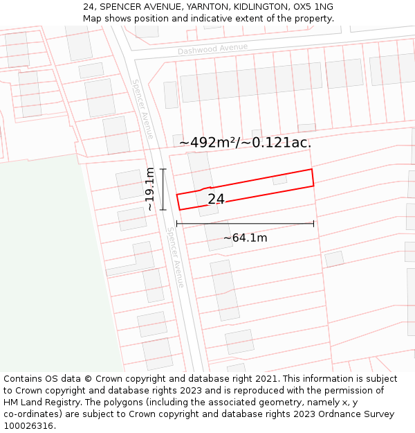 24, SPENCER AVENUE, YARNTON, KIDLINGTON, OX5 1NG: Plot and title map