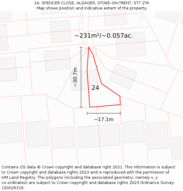 24, SPENCER CLOSE, ALSAGER, STOKE-ON-TRENT, ST7 2TA: Plot and title map