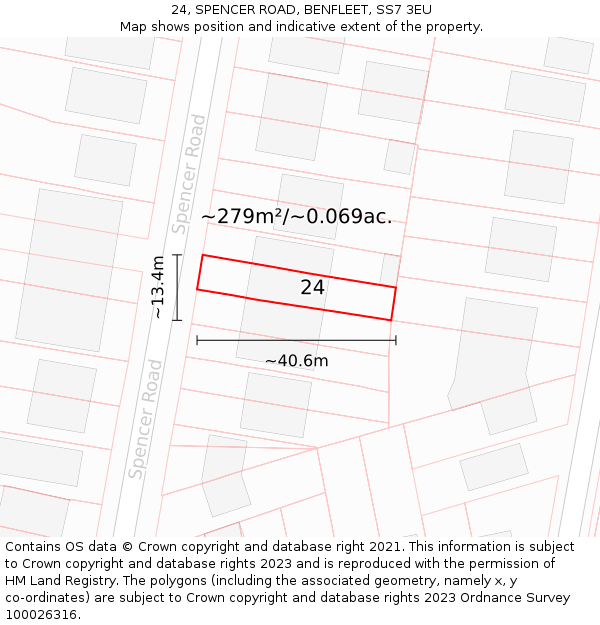 24, SPENCER ROAD, BENFLEET, SS7 3EU: Plot and title map