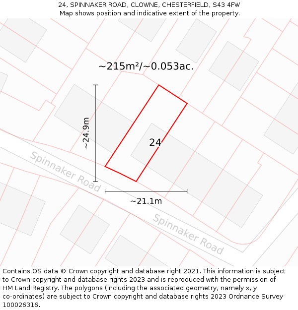 24, SPINNAKER ROAD, CLOWNE, CHESTERFIELD, S43 4FW: Plot and title map