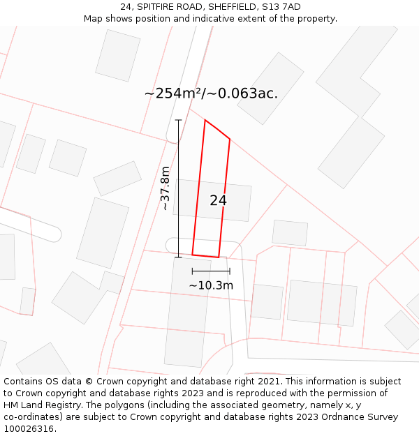 24, SPITFIRE ROAD, SHEFFIELD, S13 7AD: Plot and title map