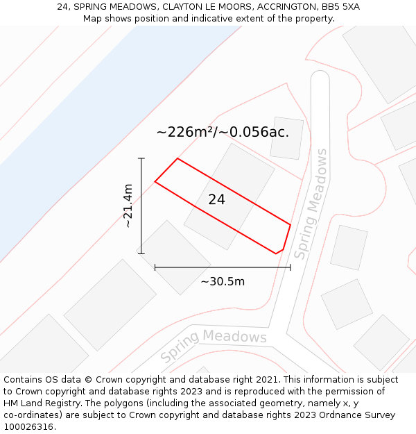 24, SPRING MEADOWS, CLAYTON LE MOORS, ACCRINGTON, BB5 5XA: Plot and title map