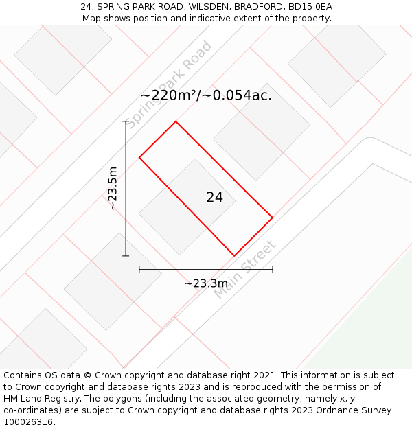24, SPRING PARK ROAD, WILSDEN, BRADFORD, BD15 0EA: Plot and title map