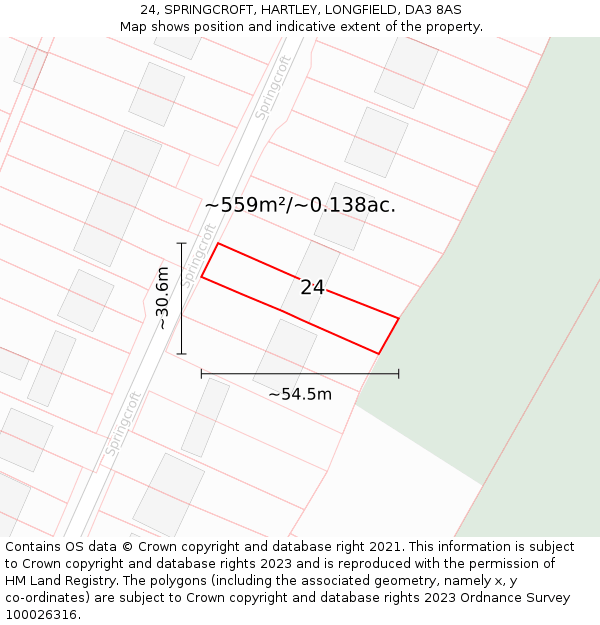24, SPRINGCROFT, HARTLEY, LONGFIELD, DA3 8AS: Plot and title map