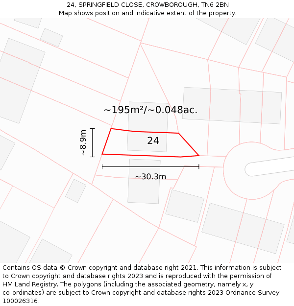 24, SPRINGFIELD CLOSE, CROWBOROUGH, TN6 2BN: Plot and title map
