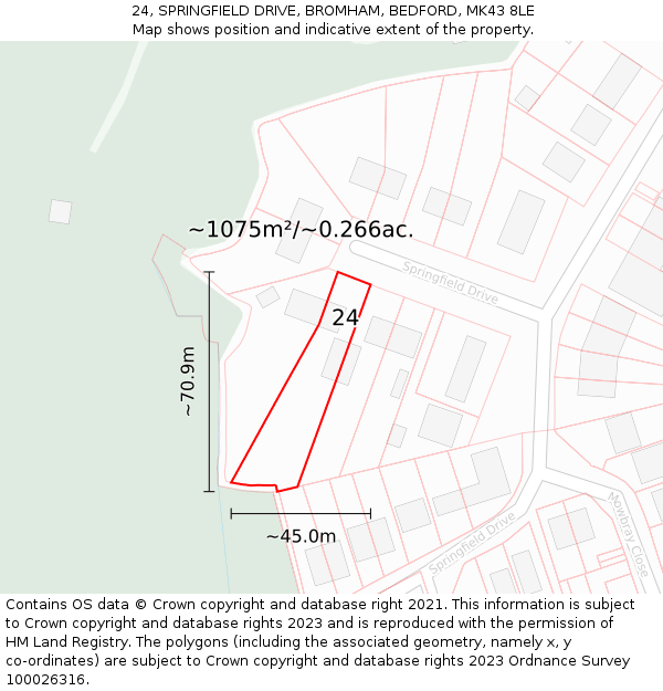 24, SPRINGFIELD DRIVE, BROMHAM, BEDFORD, MK43 8LE: Plot and title map