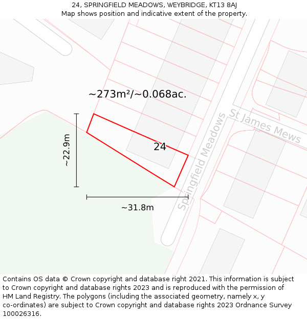 24, SPRINGFIELD MEADOWS, WEYBRIDGE, KT13 8AJ: Plot and title map