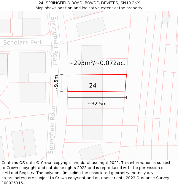 24, SPRINGFIELD ROAD, ROWDE, DEVIZES, SN10 2NX: Plot and title map