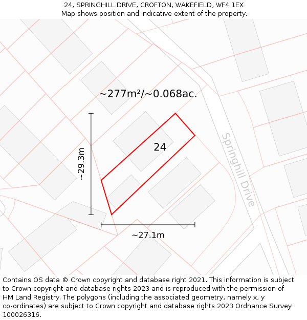 24, SPRINGHILL DRIVE, CROFTON, WAKEFIELD, WF4 1EX: Plot and title map