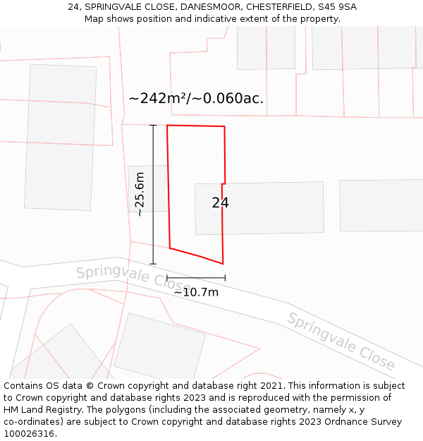 24, SPRINGVALE CLOSE, DANESMOOR, CHESTERFIELD, S45 9SA: Plot and title map