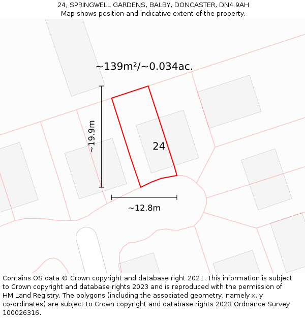 24, SPRINGWELL GARDENS, BALBY, DONCASTER, DN4 9AH: Plot and title map
