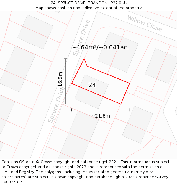 24, SPRUCE DRIVE, BRANDON, IP27 0UU: Plot and title map