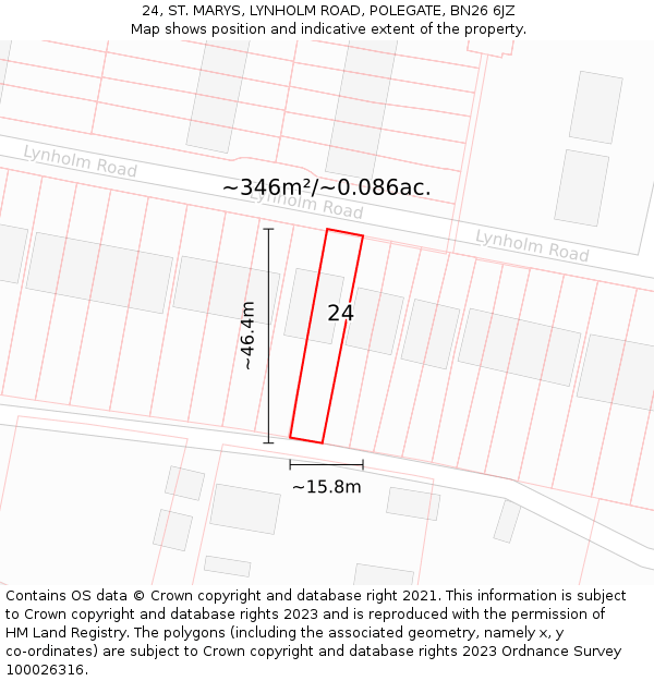 24, ST. MARYS, LYNHOLM ROAD, POLEGATE, BN26 6JZ: Plot and title map