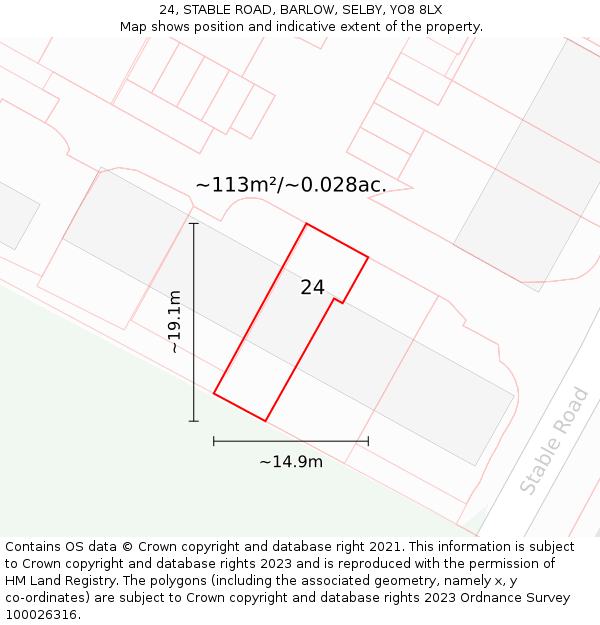 24, STABLE ROAD, BARLOW, SELBY, YO8 8LX: Plot and title map