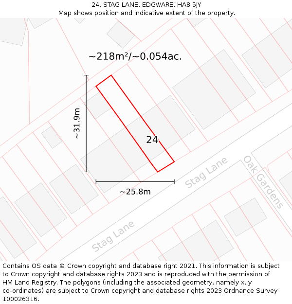 24, STAG LANE, EDGWARE, HA8 5JY: Plot and title map
