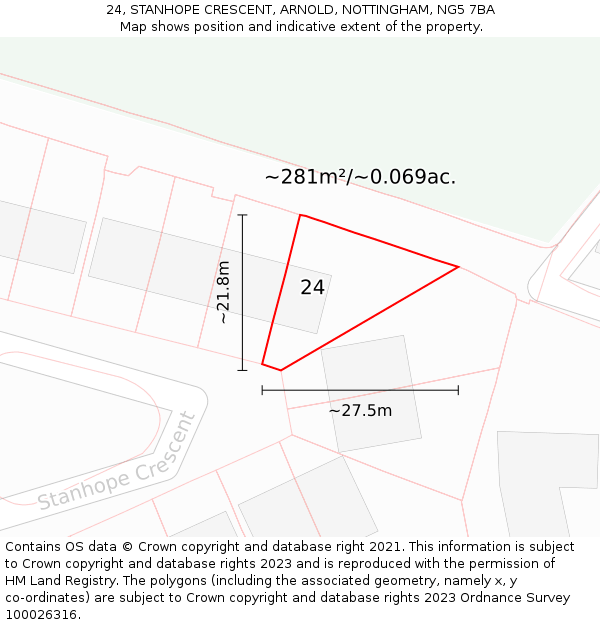 24, STANHOPE CRESCENT, ARNOLD, NOTTINGHAM, NG5 7BA: Plot and title map