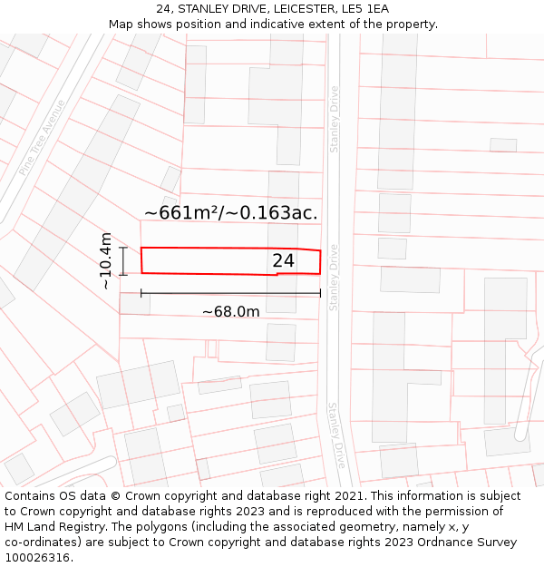 24, STANLEY DRIVE, LEICESTER, LE5 1EA: Plot and title map