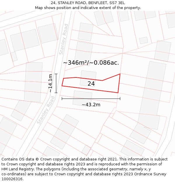 24, STANLEY ROAD, BENFLEET, SS7 3EL: Plot and title map