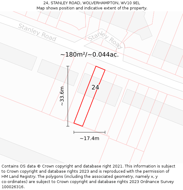 24, STANLEY ROAD, WOLVERHAMPTON, WV10 9EL: Plot and title map