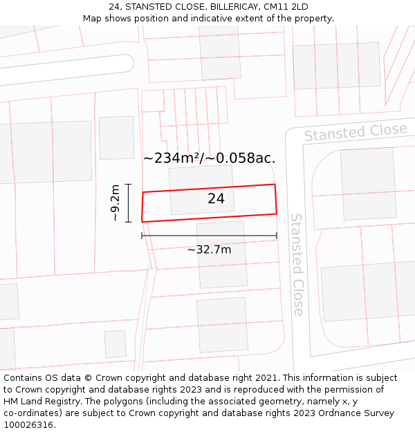 24, STANSTED CLOSE, BILLERICAY, CM11 2LD: Plot and title map
