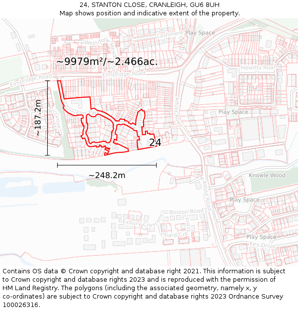 24, STANTON CLOSE, CRANLEIGH, GU6 8UH: Plot and title map