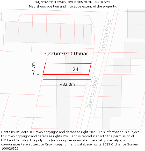 24, STANTON ROAD, BOURNEMOUTH, BH10 5DS: Plot and title map