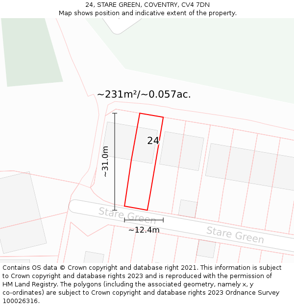 24, STARE GREEN, COVENTRY, CV4 7DN: Plot and title map