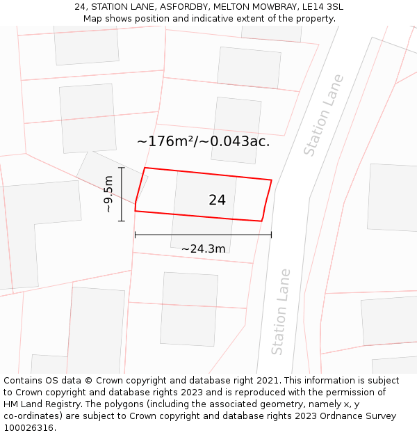 24, STATION LANE, ASFORDBY, MELTON MOWBRAY, LE14 3SL: Plot and title map
