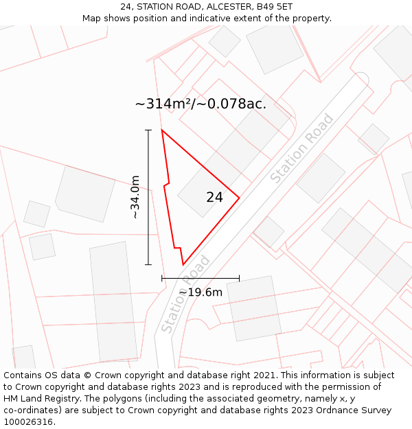 24, STATION ROAD, ALCESTER, B49 5ET: Plot and title map
