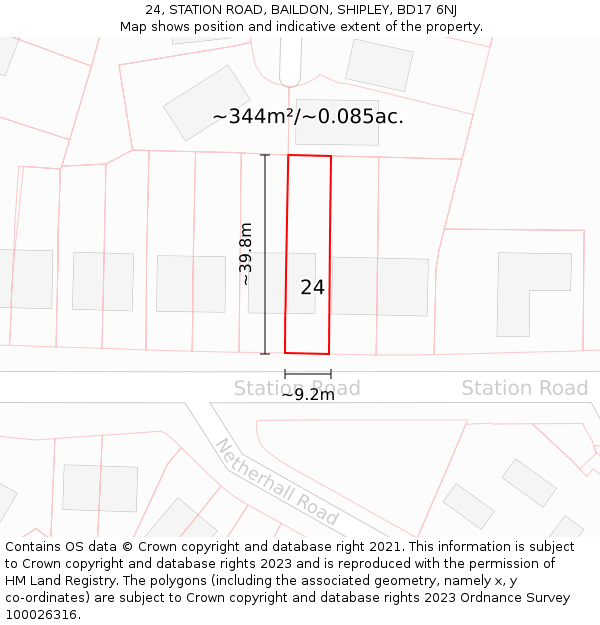 24, STATION ROAD, BAILDON, SHIPLEY, BD17 6NJ: Plot and title map