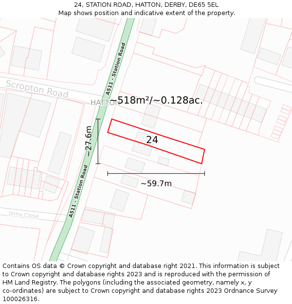 24, STATION ROAD, HATTON, DERBY, DE65 5EL: Plot and title map