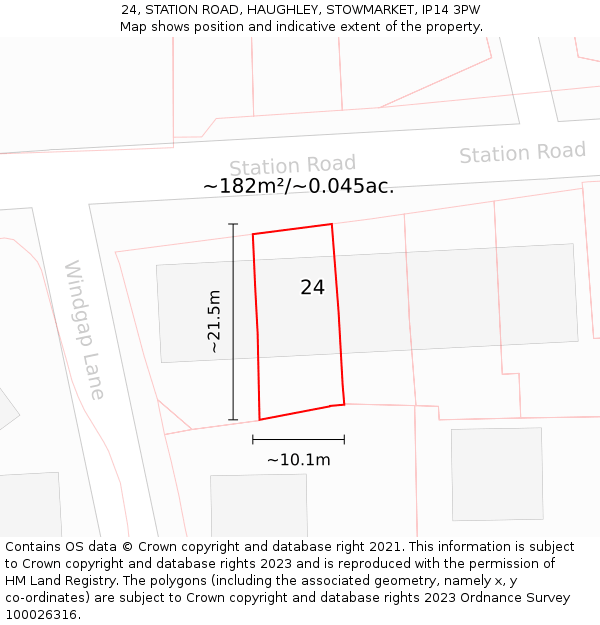 24, STATION ROAD, HAUGHLEY, STOWMARKET, IP14 3PW: Plot and title map