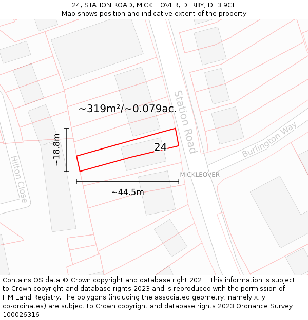 24, STATION ROAD, MICKLEOVER, DERBY, DE3 9GH: Plot and title map