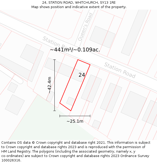 24, STATION ROAD, WHITCHURCH, SY13 1RE: Plot and title map
