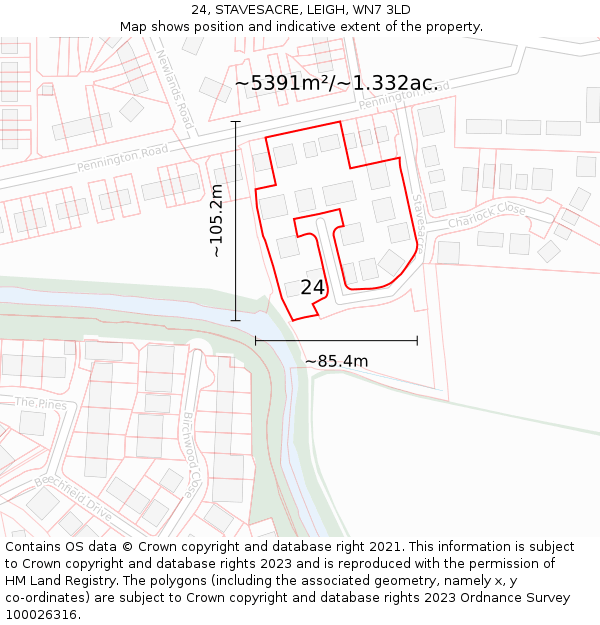 24, STAVESACRE, LEIGH, WN7 3LD: Plot and title map