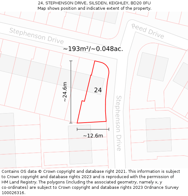 24, STEPHENSON DRIVE, SILSDEN, KEIGHLEY, BD20 0FU: Plot and title map