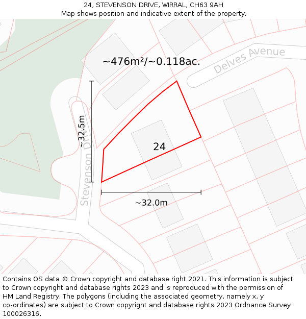 24, STEVENSON DRIVE, WIRRAL, CH63 9AH: Plot and title map