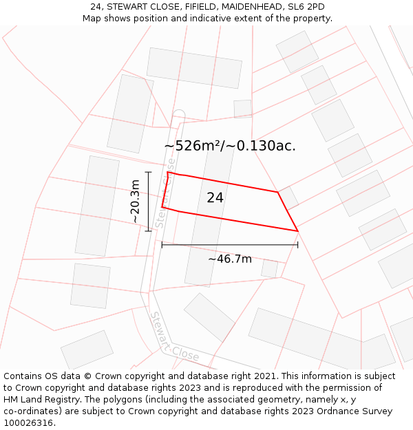 24, STEWART CLOSE, FIFIELD, MAIDENHEAD, SL6 2PD: Plot and title map