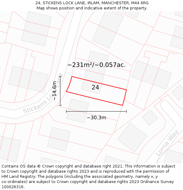 24, STICKENS LOCK LANE, IRLAM, MANCHESTER, M44 6RG: Plot and title map