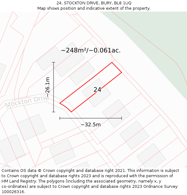 24, STOCKTON DRIVE, BURY, BL8 1UQ: Plot and title map