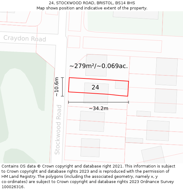 24, STOCKWOOD ROAD, BRISTOL, BS14 8HS: Plot and title map