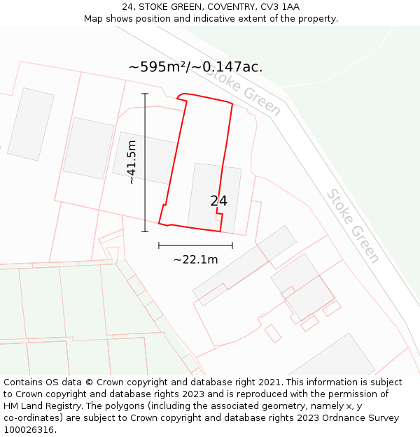 24, STOKE GREEN, COVENTRY, CV3 1AA: Plot and title map