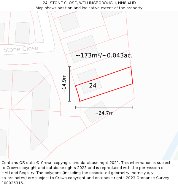 24, STONE CLOSE, WELLINGBOROUGH, NN8 4HD: Plot and title map