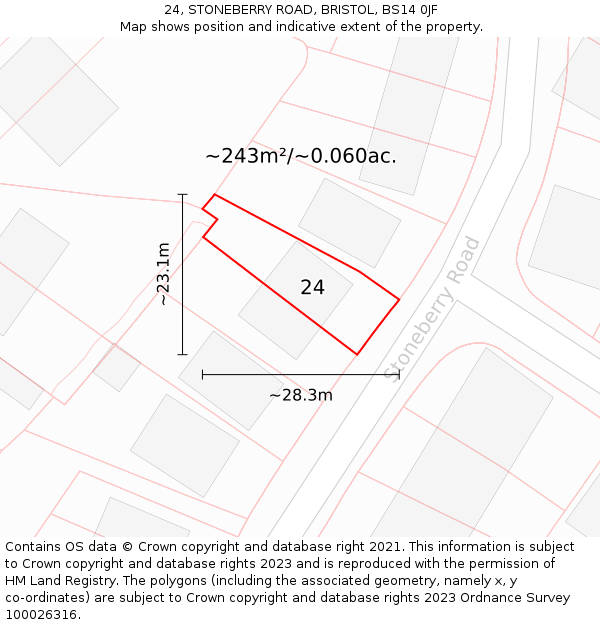 24, STONEBERRY ROAD, BRISTOL, BS14 0JF: Plot and title map
