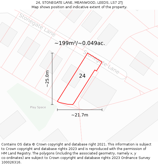 24, STONEGATE LANE, MEANWOOD, LEEDS, LS7 2TJ: Plot and title map