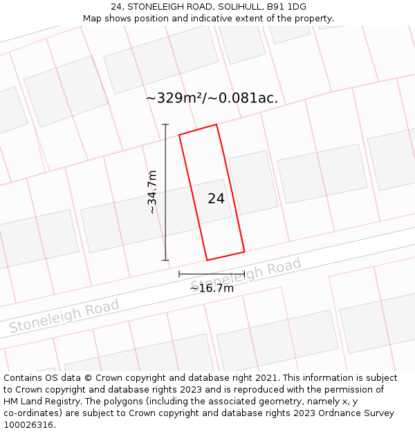 24, STONELEIGH ROAD, SOLIHULL, B91 1DG: Plot and title map
