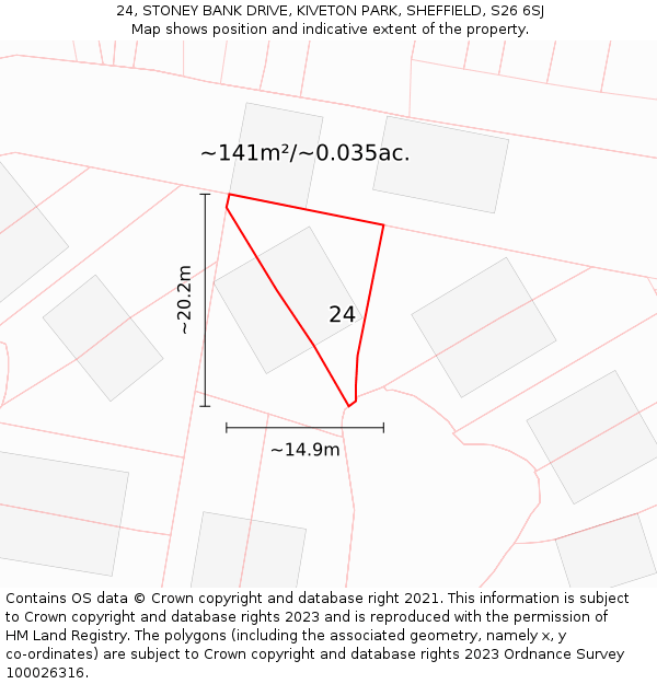 24, STONEY BANK DRIVE, KIVETON PARK, SHEFFIELD, S26 6SJ: Plot and title map