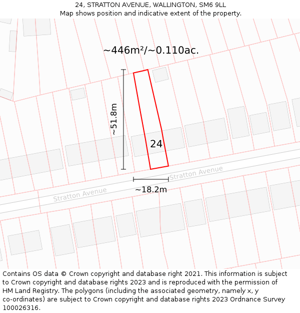 24, STRATTON AVENUE, WALLINGTON, SM6 9LL: Plot and title map